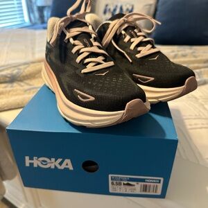 Hoka Black and Light Pink Athletic Shoes